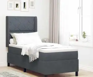 vidaXL Pat box spring cu saltea, gri închis, 80x200 cm, catifea