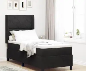 vidaXL Pat box spring cu saltea, negru, 80x200 cm, catifea