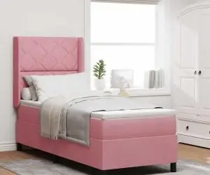 vidaXL Pat box spring cu saltea, roz, 80x200 cm, catifea