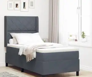 vidaXL Pat box spring cu saltea, gri închis, 100x200 cm, catifea
