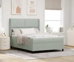 vidaXL Pat box spring cu saltea, gri deschis, 140x190 cm, catifea
