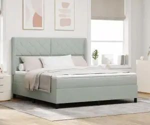vidaXL Pat box spring cu saltea, gri deschis, 180x200 cm, catifea