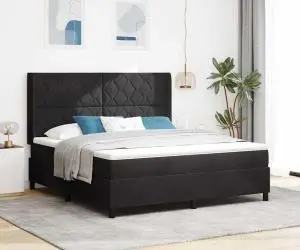 vidaXL Pat box spring cu saltea, negru, 180x200 cm, catifea