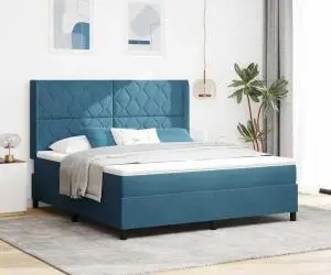 vidaXL Pat box spring cu saltea, albastru închis, 180x200 cm, catifea