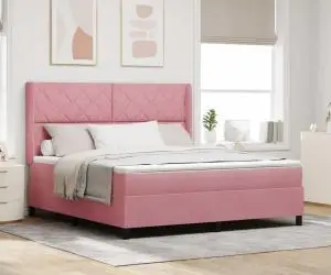 vidaXL Pat box spring cu saltea, roz, 180x200 cm, catifea