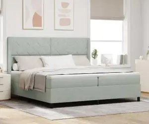vidaXL Pat box spring cu saltea, gri deschis, 200x200 cm, catifea