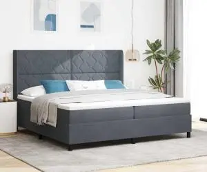 vidaXL Pat box spring cu saltea, gri închis, 200x200 cm, catifea