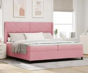 vidaXL Pat box spring cu saltea, roz, 200x200 cm, catifea