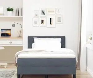 vidaXL Pat box spring cu saltea & LED, gri închis, 120x190 cm catifea