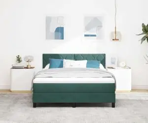 vidaXL Pat box spring cu saltea & LED, verde închis 140x190 cm catifea