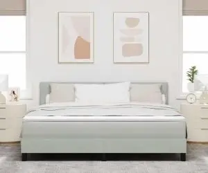 vidaXL Pat box spring cu saltea & LED, gri deschis, 180x200 cm catifea
