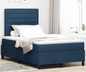 vidaXL Pat cu arcuri și saltea cu LED albastru, 120 x 190 cm, material textil