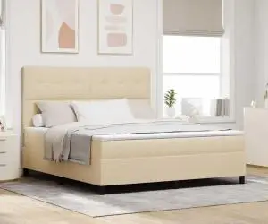 vidaXL Pat cu saltea cu arcuri și LED în crem - 180x200 cm, țesătură
