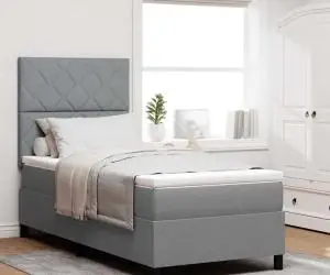 vidaXL Pat cu arcuri cu saltea și lumini LED în gri, 90 x 200 cm, țesătură