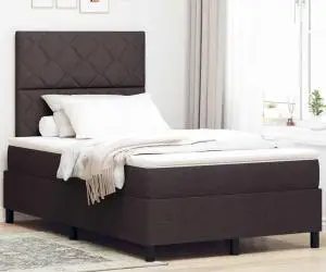 vidaXL Pat cu arcuri și saltea cu LED, maro închis, 120x190 cm, țesătură