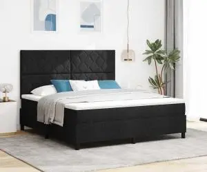vidaXL Pat cu saltea cu arcuri metoda și LED Negru 180 x 200 cm cu țesătură