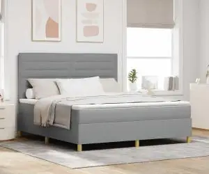 vidaXL Pat cu arc cu saltea & LED gri deschis 180x200 cm din țesătură