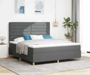 vidaXL Pat cu arcuri ascunse cu saltea și LED gri închis 180x200 cm