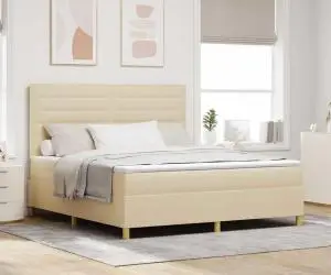 vidaXL Pat Box Spring cu Saltea și LED Crem 180x200 cm Țesătură