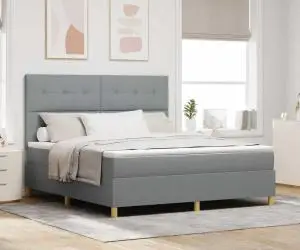 vidaXL Pat box spring cu saltea & LED Gri deschis 180x200 cm Țesătură