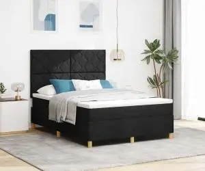 vidaXL Pat cu arcuri din cutie cu saltea & LED Negru 140x200 cm Țesătură