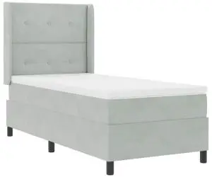 vidaXL Pat box spring cu saltea, gri deschis, 90x190 cm, catifea