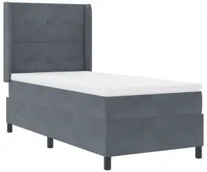 vidaXL Pat box spring cu saltea, gri închis, 90x190 cm, catifea