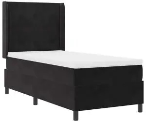 vidaXL Pat box spring cu saltea, negru, 90x190 cm, catifea