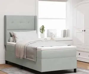 vidaXL Pat box spring cu saltea, gri deschis, 90x200 cm, catifea