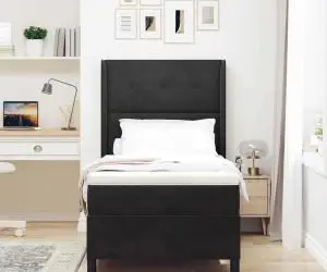 vidaXL Pat box spring cu saltea, negru, 90x200 cm, catifea