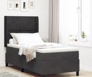 vidaXL Pat box spring cu saltea, negru, 100x200 cm, catifea
