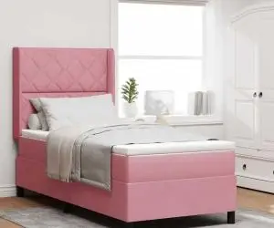 vidaXL Pat box spring cu saltea, roz, 100x200 cm, catifea