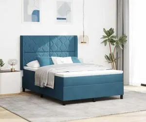 vidaXL Pat box spring cu saltea, albastru închis, 140x190 cm, catifea
