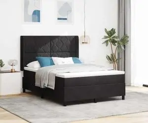 vidaXL Pat box spring cu saltea, negru, 140x200 cm, catifea