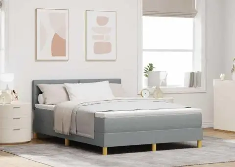 Pat cu arcuri cu saltea & LED gri deschis 140x200 cm țesătură - 1/5