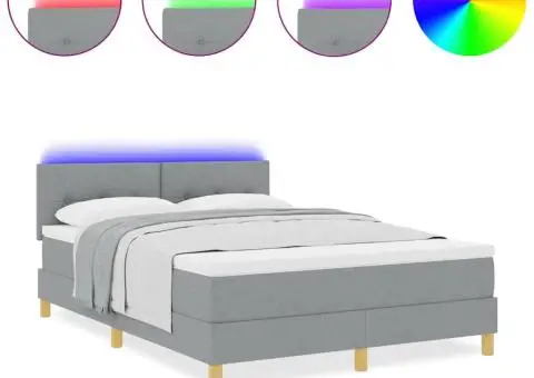 Pat cu arcuri cu saltea & LED gri deschis 140x200 cm țesătură - 4/5