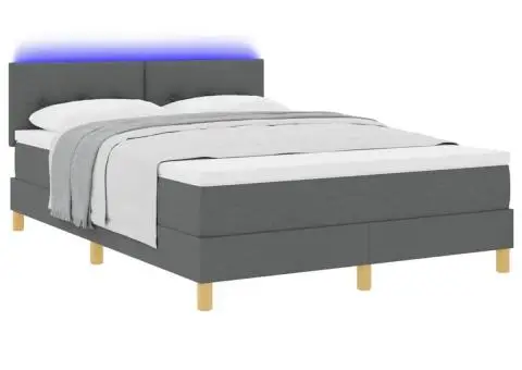 Pat cu arcuri cu saltea & LED Gri Închis 140x200 cm Țesătură - 3/5