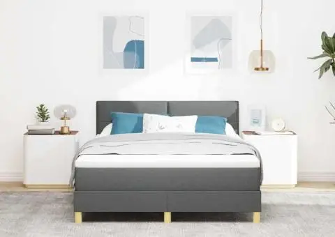 Pat cu arcuri cu saltea & LED Gri Închis 140x200 cm Țesătură - 5/5