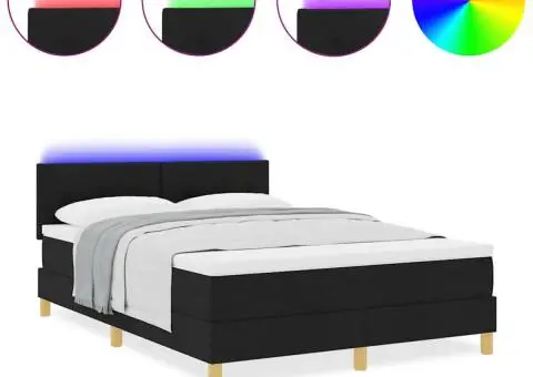 Pat cu suport și saltea & LED Negru 140x200 cm Țesătură - 4/5