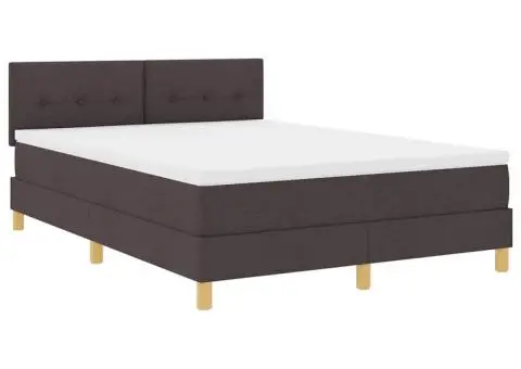 Pat box spring cu saltea & LED maro închis 140x200 cm țesătură - 2/5