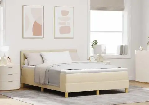 Pat cu arcuri cu saltea & LED Crem 140x200 cm Țesătură - 1/5