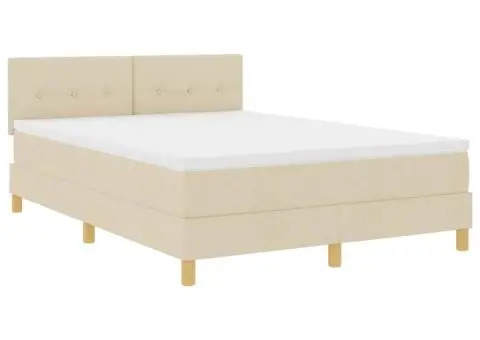 Pat cu arcuri cu saltea & LED Crem 140x200 cm Țesătură - 2/5