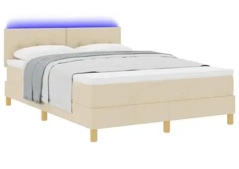 Pat cu arcuri cu saltea & LED Crem 140x200 cm Țesătură - 3/5