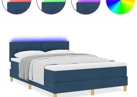 Pat cu arcuri box cu saltea & LED albastru 140x200 cm țesătură - 4/5