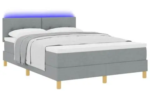 Pat cu Arcuri cu Saltea & LED Gri Deschis 160x200 cm Țesătură - 3/5