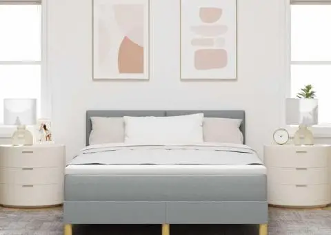 Pat cu Arcuri cu Saltea & LED Gri Deschis 160x200 cm Țesătură - 5/5