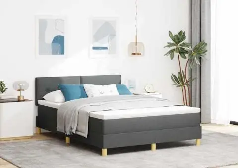 Pat cu Arcuri cu Saltea & LED Gri Întunecat 160x200 cm Țesătură - 1/5