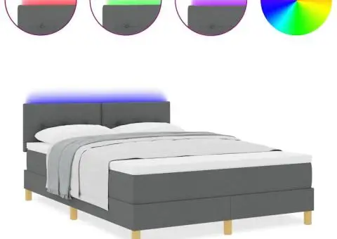 Pat cu Arcuri cu Saltea & LED Gri Întunecat 160x200 cm Țesătură - 4/5