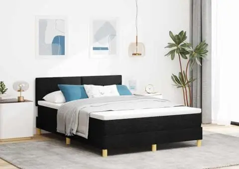 Pat cu arcuri cu saltea & LED negru 160x200 cm țesătură - 1/5