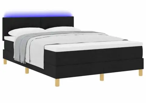 Pat cu arcuri cu saltea & LED negru 160x200 cm țesătură - 3/5